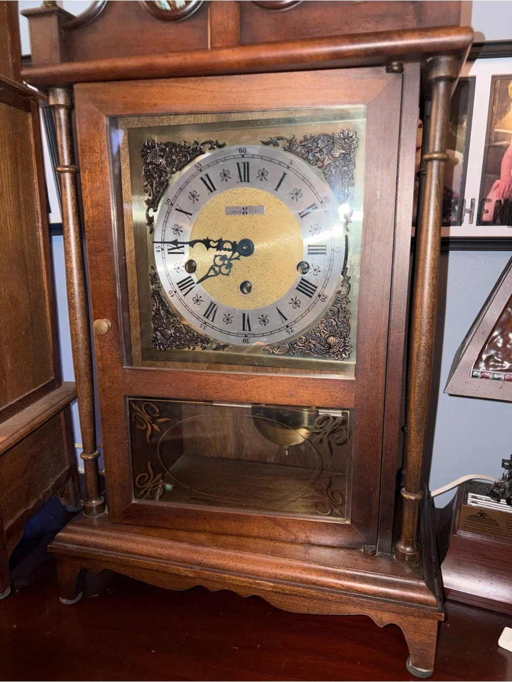 Vintage-Style Wood Mantel Clock with Gold Dial - Brown and Gold